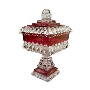 Vintage Antique Victorian Westmorland Elegant Ruby Flashed Glass‎ Candy Dish